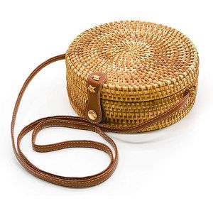 Aolida Rattan Bag Handwoven Round Bag Natural Chic Crossbody Handbag Circle <3